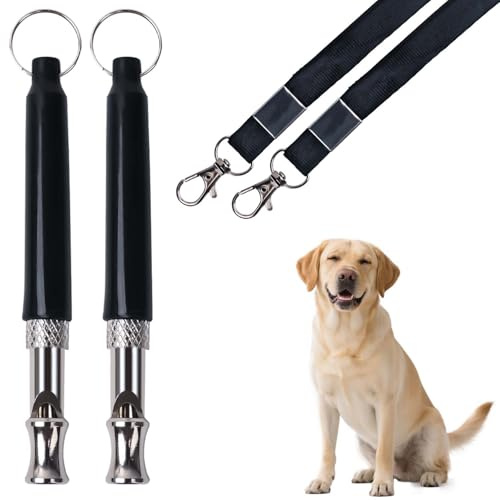 INSPUTOL 2er-Pack verstellbare Hundepfeifen mit Trageband, leise Hochfrequenzpfeifen für Rückruf und Bellkontrolle (Schwarz)