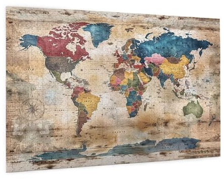 Puzzle Retro Puzzle 3000 Teile Weltkarte Puzzles Erwachsene mit Geschenkbox, DIY Groß Holzpuzzle für Erwachsene, Geschicklichkeitsspiel für Die Ganze Familie Geschenke für Frauen 81 x 122 cm -1518y
