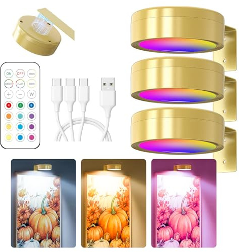 3 Stück RGB Bildbeleuchtung Kabellos, Aufladbar Bilderleuchte Kabellos mit Fernbedienung, Bild Licht mit 13 Lichtfarben, Dimmbar, Magnetisches LED Malerei Licht für Bilderrahmen, Wand, Regal, Bilder