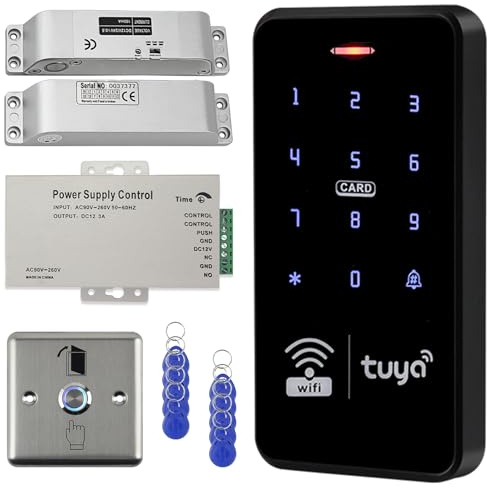 AccessShield Kit sistema di controllo accessi, tastiera RFID impermeabile IP68, serratura elettrica a catenaccio da 150/150 kg, 10 portachiavi