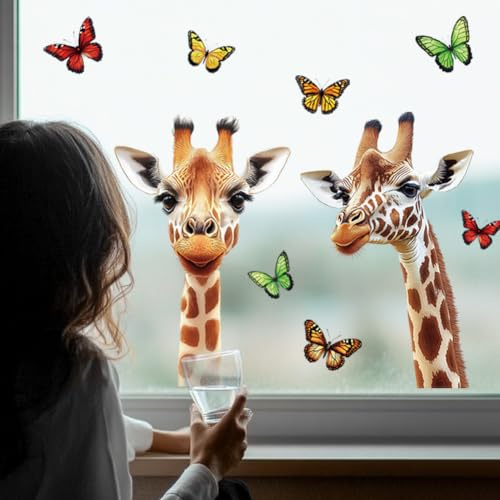Peacoblue Fensteraufkleber 120x30cm,Lustige Giraffe Fensterbilder Deko