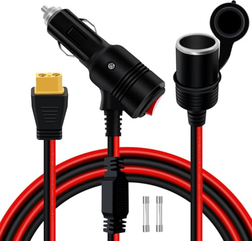 HuaLiSiJi XT60 Cargador de Coche Mechero Splitter Cable 14AWG XT60 Hembra a Alargador Mechero Coche Macho Hembra con Interruptor 12V 24V para Coche, Moto, SUV, Barco (14AWG, 1 m)