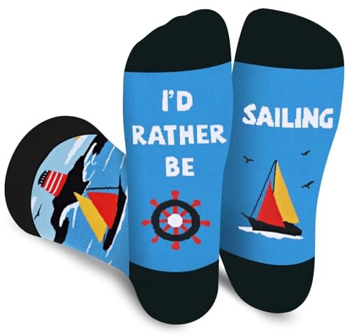 Funny Sailing Socks for Men Women Teen Boys，I’D RATHER BE SAILING Fun Gifts
