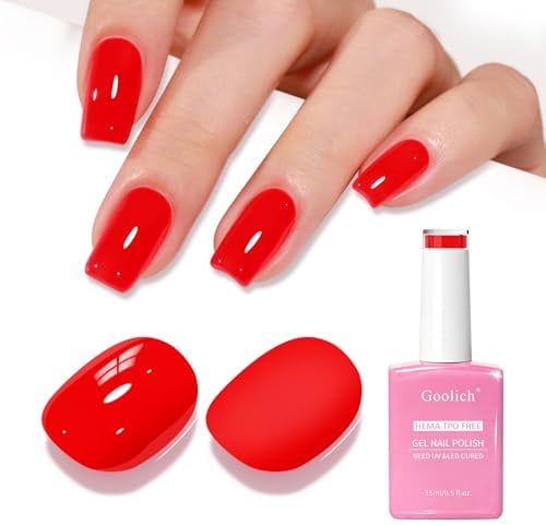 Goolich Neon Gel Polish, 0.5 Fl Oz HEMA & TPO Free Neon Red Gel Nail Polish Soak off U V LED Spring Summer Nail Design Manicure Salon for Women Girl