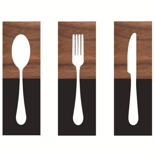 Brxmpn 3pcs Knife Fork Spoon Wall Decor Wood Cutlery Sign Wall Art Hanging Sculpture for Home Kitchen Restaurant Dining Bar Accessories