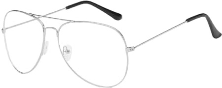 CloudWei SmartSelect Classic Metal Silver Non Prescription Glasses, Pilot Style Fake 80s Glasses, Retro Vintage Unisex Fashion Clear Lens Frame Eyewear For Women/Men