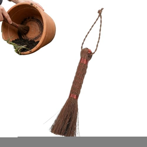Coffee Cleaning Brush– 5.3in Natural | Small Broom Soil Care Tools | Bonsai Broom | Heavy Duty Palm Fiber Brush For Pots Plants And Indoor Outdoor Maintenance