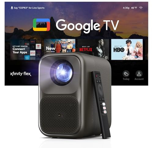 WEMAX Google TV Projector with Licensed Netflix, True 420 ISO Lumens, 4K Support Smart Movie Projector with WiFi and Bluetooth, Quiet Projector for Home Theater, Dolby Audio, Native 1080P