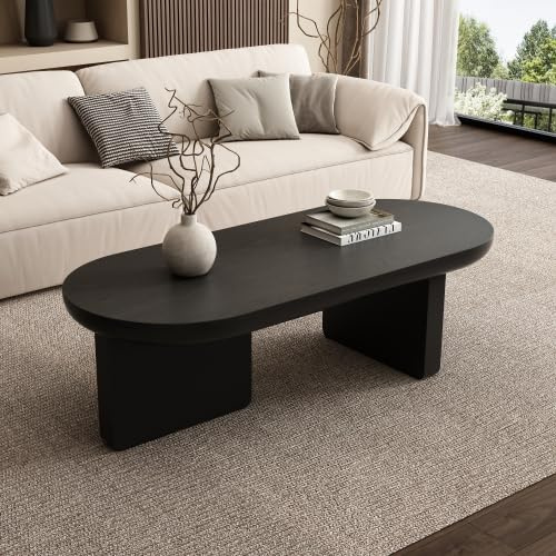 Merax Schwarzer Couchtisch – Moderner Minimalistischer Wohnzimmertisch mit Ovaler Tischplatte, MDF Sofatisch, Teetisch, Kaffeetisch, Beistelltisch, 119,7x49,8x35,5 cm