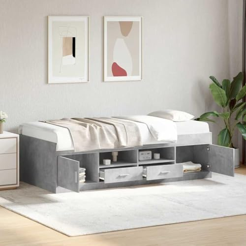 PUGYNBK Tagesbett mit Schubladen ohne Matratze Betongrau 75x190 cm, Robustes Daybed als Schlafsofa mit Stauraum, stabile Holzwerkstoff-Konstruktion für Wohnzimmer und Schlafbereich,