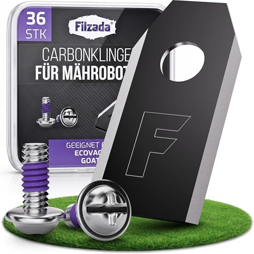 Filzada® 36x Lames Robot Tondeuse Carbone compatible avec Ecovacs Goat | Adaptée pour Ecovacs O600 RTK, O800, G1-800, O500, O1200 - Vis Incluses - Lame de Rechange Ultra Tranchante - Coupe Nette Pro