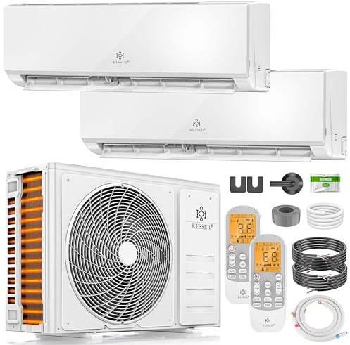 KESSER® Climatiseur Multisplit 2 Unités Intérieures, 18000 BTU, WiFi/App, Chauffage & Refroidissement, Inverter, Mode Eco, Déshumidificateur & Ventilateur, très silencieux, R32