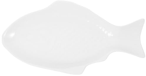 Tofficu Vajilla de Cerámica Plato en Forma de Pez Blanco, Multiusos para Almacenamiento y Servir en Reuniones Familiares o Fiestas