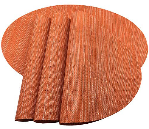 Placemats,Red-A Imitation Bamboo Oval Woven Vinyl Heat Resistant Placemats Washable Table Mats for Kitchen Table Set of 4,Orange