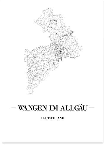 JUNIWORDS Stadtposter - Wähle Deine Stadt - Wangen im Allgäu - 60 x 90 cm Poster - Schrift A - Weiß