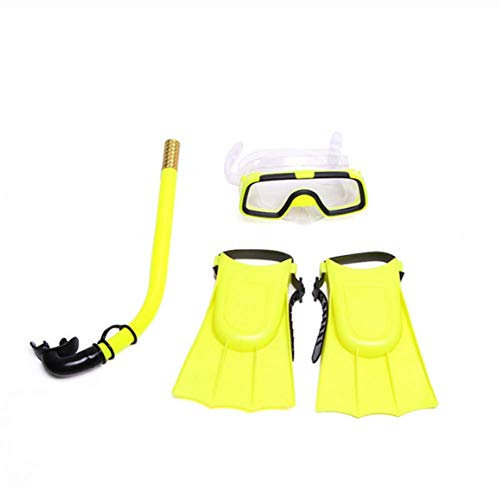 Molinter Kinder Schnorchel Set Tauchmaske Taucherbrille mit Schnorchel Silikon-Flossen Für Jungen Mädchen Junior Schnorchelausrüstung (Gelb, Flossen Size:25-30)