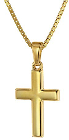 trendor Kreuz für Kinder 18 mm Gold 333/8 K + vergoldeter Silberkette | für Jungen und Mädchen, Halskette mit Kreuz-Anhänger, Geschenkidee