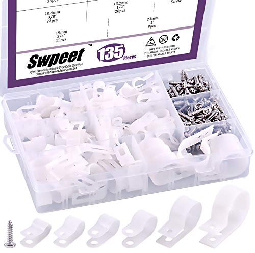 Swpeet - Pinzas de plástico tipo R para cable