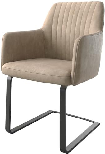 DELIFE Schwingstuhl Greg-Flex Freischwinger flach Schwarz Mikrofaser Beige Vintage Taschenfederkern
