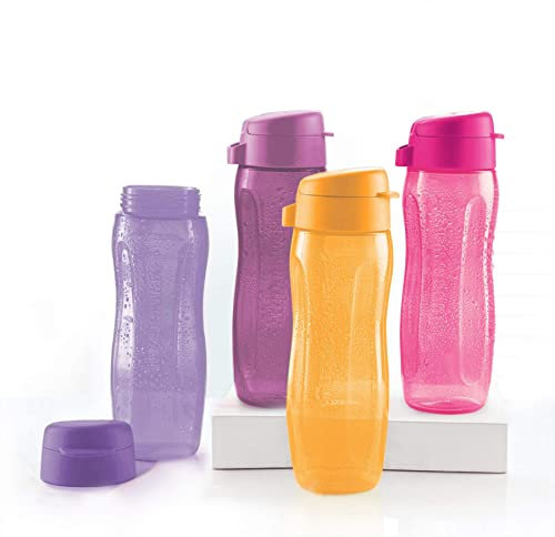 Tupperware Aquaslim Plastic Fliptop Water Bottle 500ml , Multicolour , Set of 4