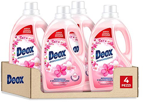 Deox - Ammorbidente Lavatrice, 160 Lavaggi, Capi Morbidi e Profumati, con Tecnologia Antiodore, Fragranza Carezze di Primavera, 2000ml x 4 Confezioni