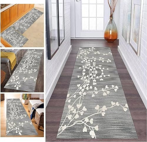 Läufer Teppich Flur Grau Korridor Modern rutschfest Designer, Küchenläufer TeppichLäufer Waschbar für Flur, Schlafzimmer, Wohnzimmer, Breite 60cm/ 70cm/ 80cm/ 90cm/ 100cm/ 110cm ( Size : 80x400cm )