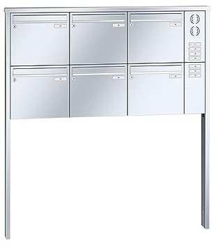 RENZ/Tetro / 6er Freistehende Briefkastenanlage Standbriefkasten mit Sprechfeld / V4A-Edelstahl/Volumen 12 L/zum Einbetonieren/Dein-Briefkasten.de