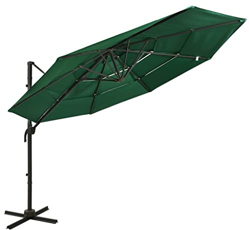 vidaXL Sonnenschirm mit Aluminium-Mast 4-lagig Ampelschirm Gartenschirm Marktschirm Strandschirm Schirm Kurbelschirm Terrassenschirm Grün 3x3m