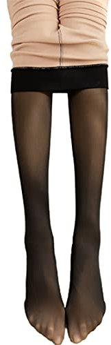 FEIFEI'S BOW Thermostrumpfhose für Damen, besonders dick, warm, doppelt gefüttert, Stretchgewebe, Fleece, magische Strumpfhosen für den Winter, Schwarz mit Fleece, One size