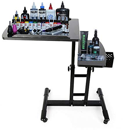 Tattoo WorkStation Tablette de tatouage réglable, portable, portable, support d'accoudoir, table de bureau, établi avec roues universelles, réglable en hauteur