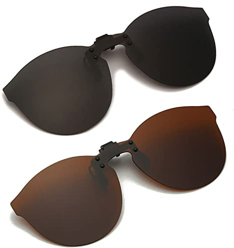 YAMEIZE Polarisierte Clip Sonnenbrille UV400-Schutz Randlose Gläser für Damen Herren Clip on Brille Fahren im Freien (grau + braun)