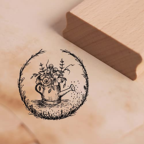 Motivstempel Blumen in Vintage Kanne Stempel Garten 48 x 48 mm