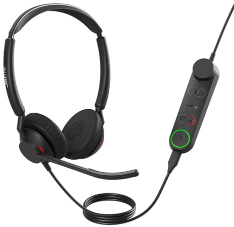 Jabra Engage 50 II schnurgebundenes Stereo-Headset mit Link Call Control, geräuschunterdrückender 3-Mic-Technologie und USB-A-Kabel - mit Allen führenden UC-Plattformen wie Zoom kompatibel - Schwarz