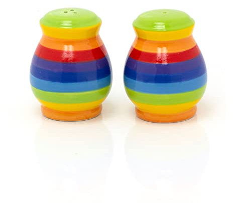 Hand Painted Rainbow Stripe Ceramic Salt & Pepper Set | Salt and Pepper Pots Salt and Pepper Shakers | Stripped Cruet Set Salt and Pepper