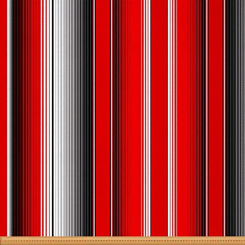 Loussiesd Mexikanischer Stoff Meterware Ethno Boho Streifen Möbelstoff für Stühle Exotischer Stil Geometrische Linien Dekorativer wasserdichter Outdoor Stoff 92x150cm Rot Schwarz Weiß