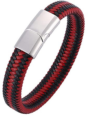 Wycian Silber Armband Freundschaft, Modabile Armband Geflochtenes Lederarmband Im Einfachen Stil 16.5CM Rostfreier Stahl für Männer Frauen
