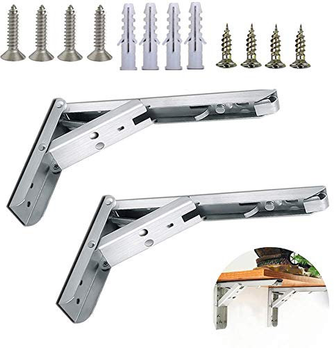 HMTE Stück Edelstahl-Faltregalhalterung Wandmontierte strapazierfähige dreieckige Stützhalterungen für Regal, Tisch, Stuhl (Silber, Schwarz, Weiß) (Silber 12 Zoll)