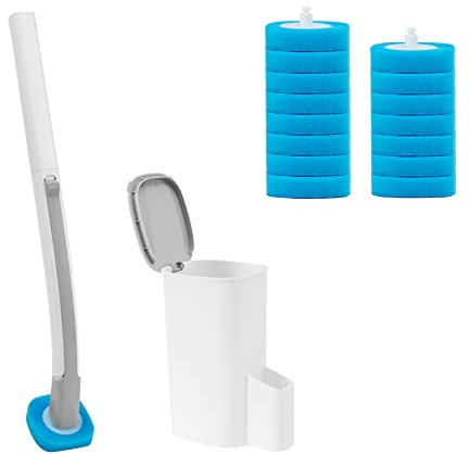 TNAVY Disposable Toilet Brush Set with Storage Caddy and 16 Refill Heads,Toilet Bowl Cleaning Kit