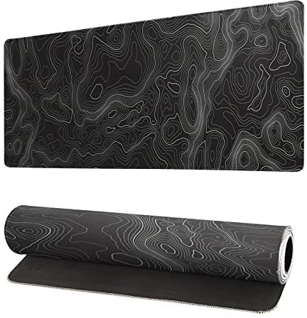 Grand tapis de souris topographique avec contour étendu, tapis de souris de jeu, 60 x 30 cm de long, pour clavier d'ordinateur, base antidérapante de 3 mm et bords cousus pour jeux et bureau