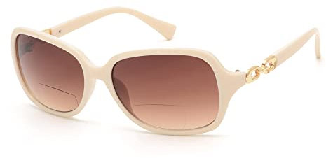 JM Bifokale Lesebrille für Damen Vintage-Lesebrille UV-Schutz für den Außenbereich Beige +2.25