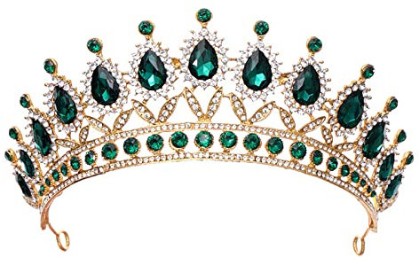 Krone Hochzeit Diadem,Kristall Strass Stirnband für Damen Mädchen Tiara Krone für Frauen Braut Kronprinzessin Stirnband Tortenaufsatz Geschenk Festzug Haarband Festzug Halloween Kostüm Party,Grün