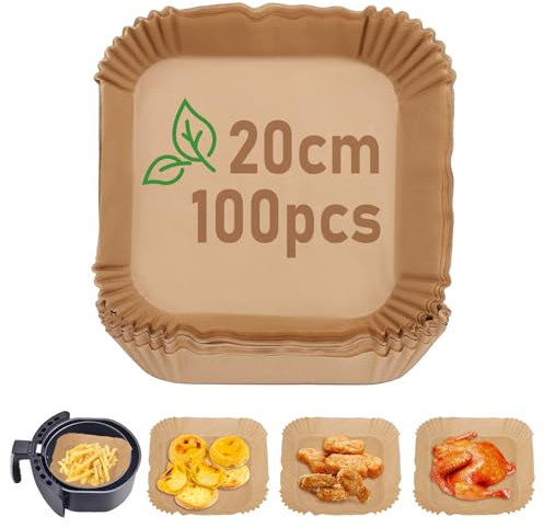 JOPHEK Backpapier für Heißluftfritteuse, 100 Pieces 20cm Airfryer Baking Paper Heißluftfritteuse Backpapier Backpapier, Heißluftfritteuse Zubehör Papier für Heißluftfritteuse(20cm)