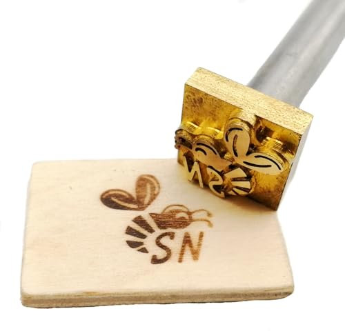 Dein Brandstempel extern beheizter Initialen im Motiv Biene für Holz, Leder, Pappe - personalisiertes Brandeisen für Imker, individueller Brennstempel für Bienenbeuten in 20 x 20 mm