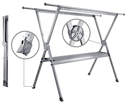 luckxuan Wäscheständer/Wäschetrockner Aluminiumlegierung 2-Layer-Kleidertrocknungsregal, bodengehende Faltbare Kleidertrocknungsregal mit 4 versteckten Zauberern Clothes Drying Rack (Color : Grigio)