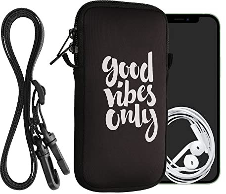 kwmobile Housse de Protection Universelle pour Smartphone XL - 6,7/6,8 - Pochette Protection téléphone Portable en néoprène avec Collier Ajustable - Blanc-Noir