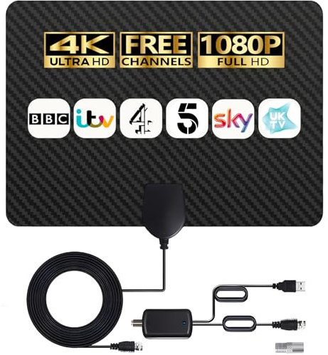 4K HD TV Aerial - Amplified Digital HDTV Aerial with Signal Booster for Local Channels - 360° Long Reception Indoor Aerial Support All Types TV