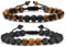 TINGN Tigerauge Schwarzer Lavastein Herren Armband - Verstellbar, Angst Lindernd - Geschenk für Männer und Väter