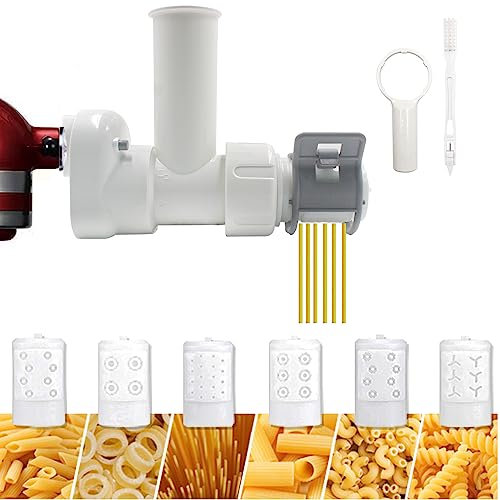 Sun3drucker Pasta Maker Attachment for Kitchen Aid Stand Mixers with 6 Interchangeable Pasta Shapes and Cleaning Brush