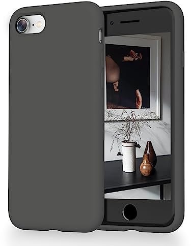 OitiYaa Liquid Silicone Case Compatible with iPhone SE 3/2 (2022/2020), iPhone 8/7 Case, 4.7 Inch, Soft Ultra Slim Protective Shockproof Phone Case with Anti-Scratch Microfiber Lining,Space Gray