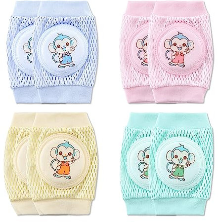 SONARIN 4 Pares Rodilleras Bebe para Gatear,Verano Rodilleras para Gatear Transpirables Protectores de Rodilla Elásticas Calentador de Piernas Bebé Suave Cómodo para Niños Niñas(Mono)